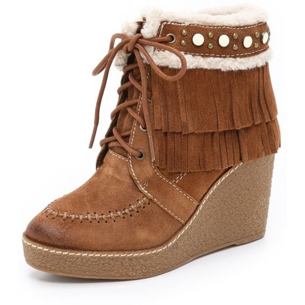 New Sam Eldeman Mocha Kemper Fringe Bootie - Picture 2 of 7